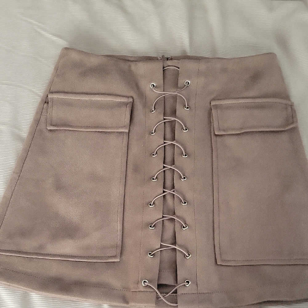 DO+BE Tan A-Line Mini Skirt with Tie Front